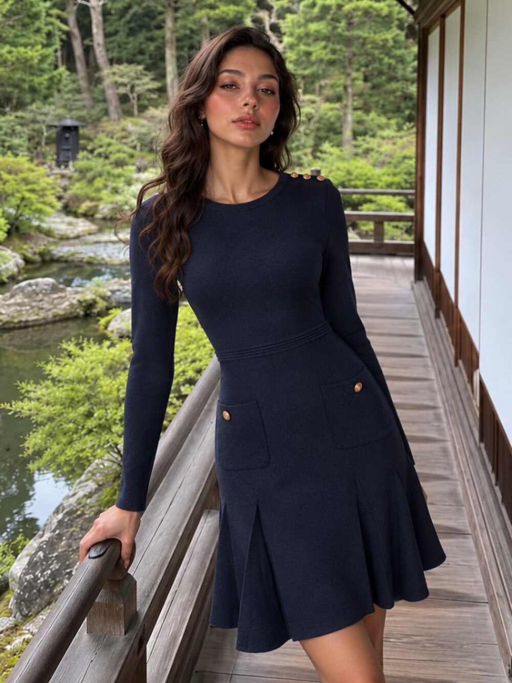 Zara Black Mini Pleated Drop Waist Dress Size Medium Black Long Sleeve (c1)